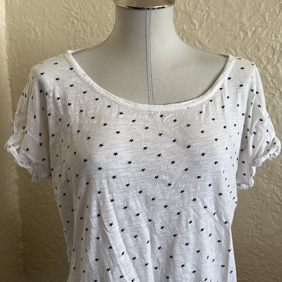 French Connection White Star Pattern Relaxed Fit Slub T-Shirt XS - Picture 2 of 7
